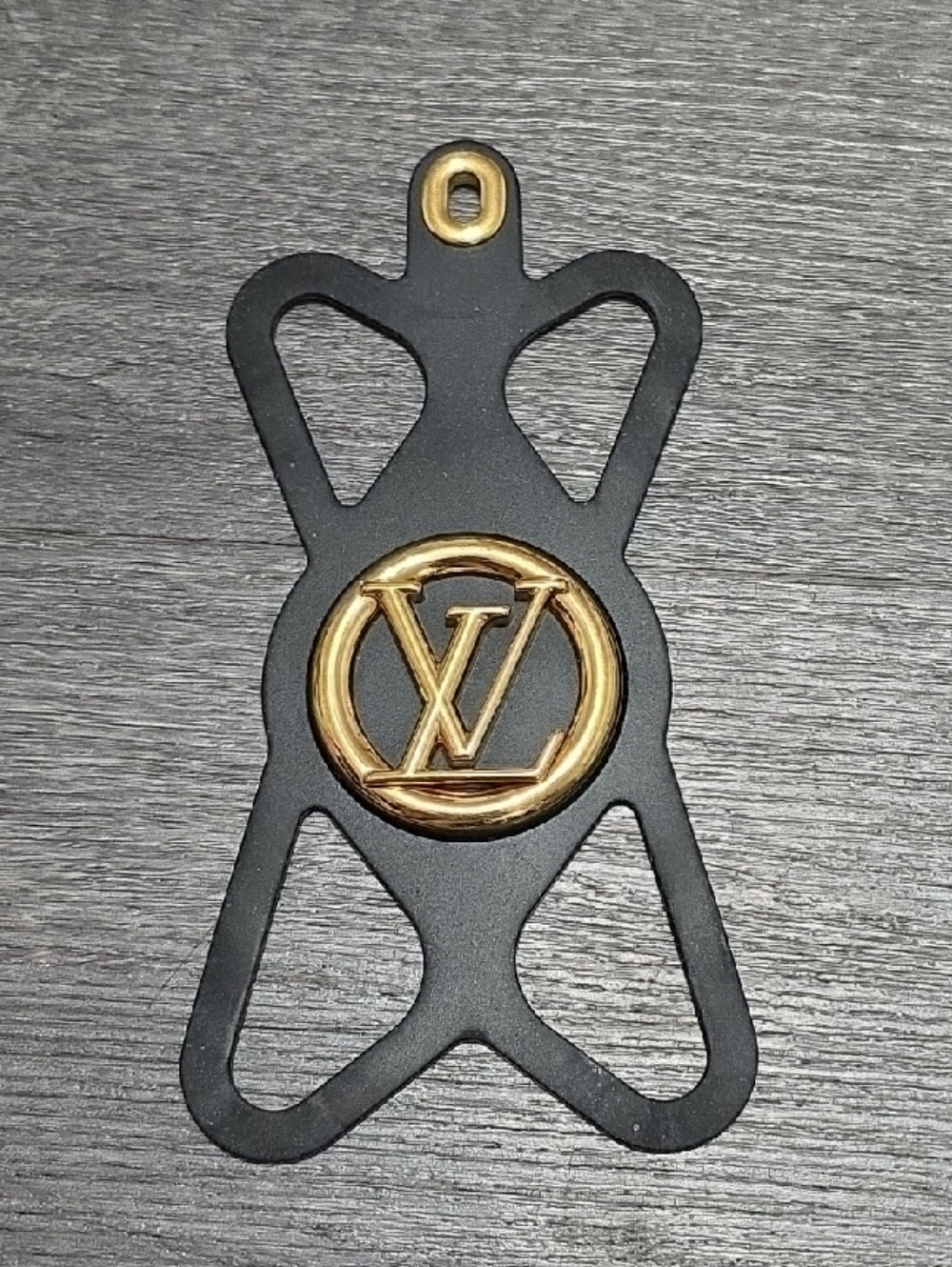 Louis Vuitton Black Rubber Smart Phone Holder with Gold LV Emblem